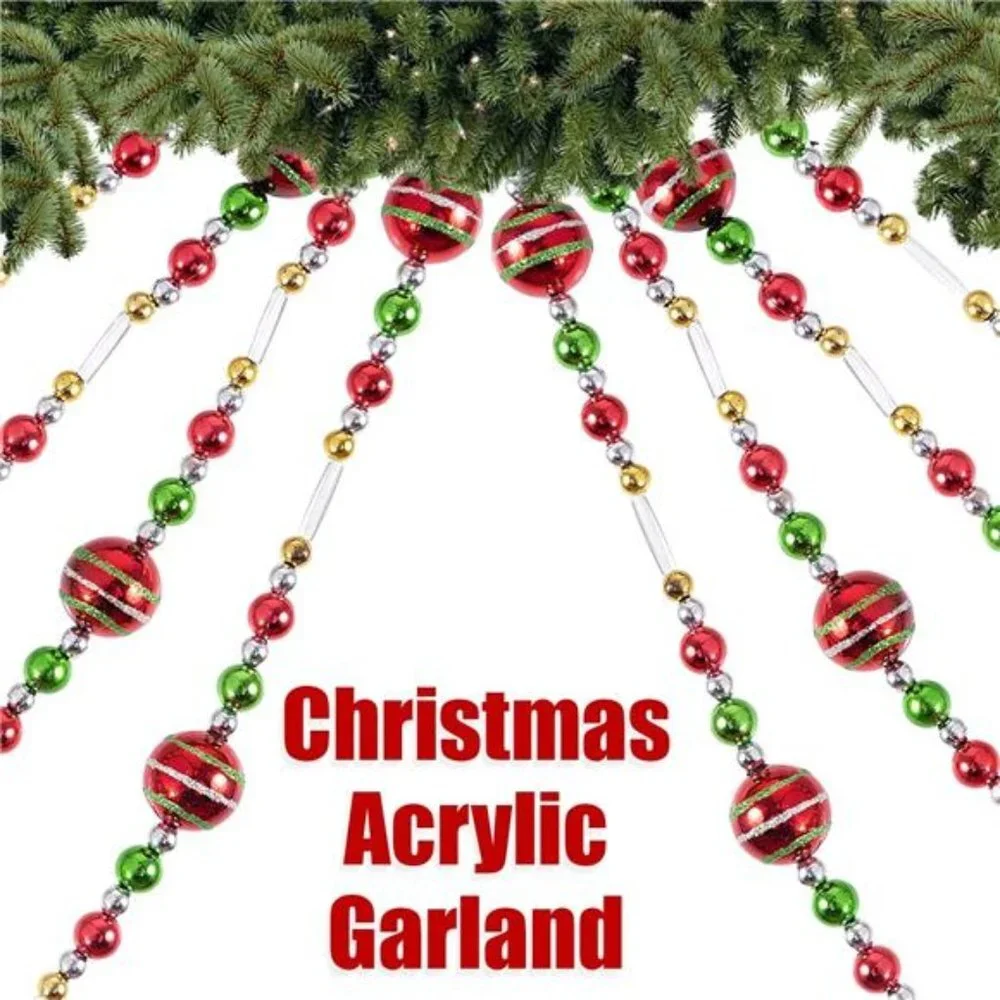 Christmas Acrylic Garland 10 Feet Long Red Green Gold and Silver